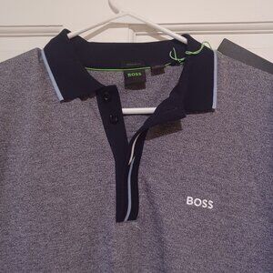 Hugo Boss Men's Paddy Polo XL Gray Navy Collar Heather Knit 100% Cotton